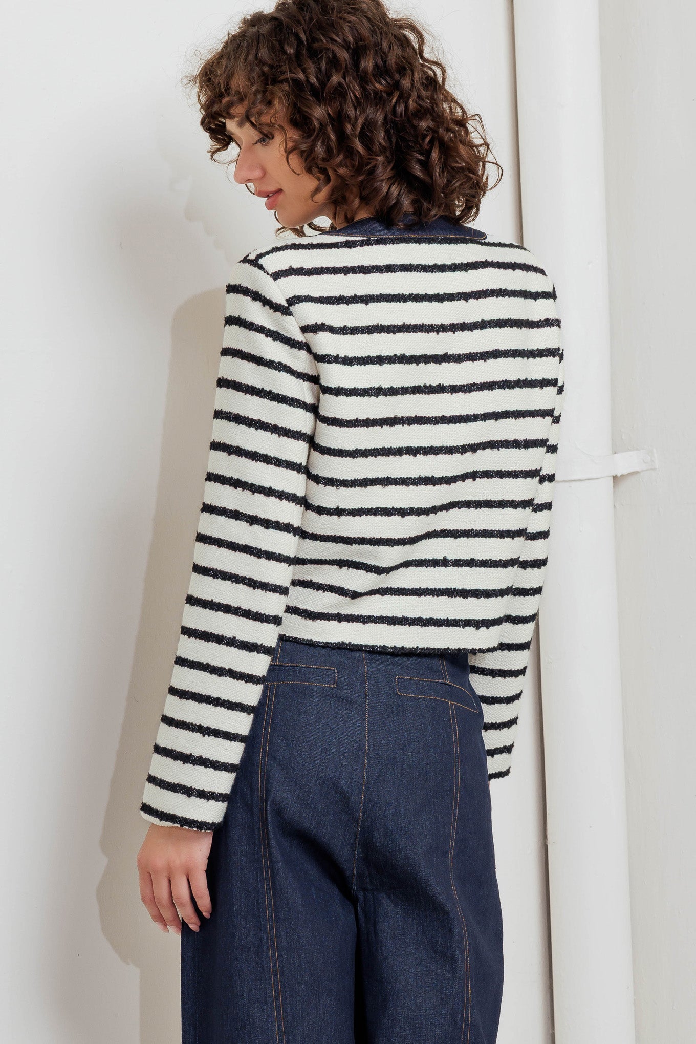 BONJOUR STRIPE WOVEN CROP JACKET Flying Tomato